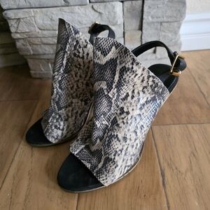 Kelsi Dagger Black and Cream Snakeskin Heels